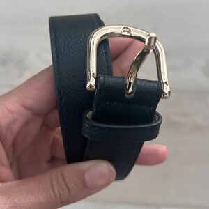 H&M Black Leather Belt with Gold Arch Buckle